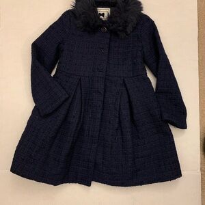 Janie and Jack Dark Blue Pea Coat with Faux Fur Collar